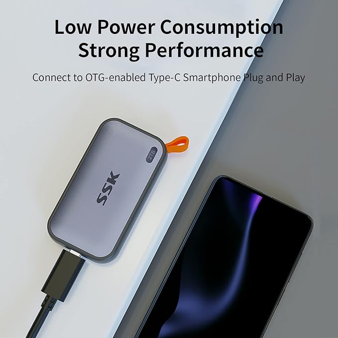 SSK Portable SSD 2TB External Solid State Drives up to 1050MB/s USB C SSD External Hard Drive USB 3.2 Gen2 for iPhone 15/Pro Windows Mac Android Phones and Tablets