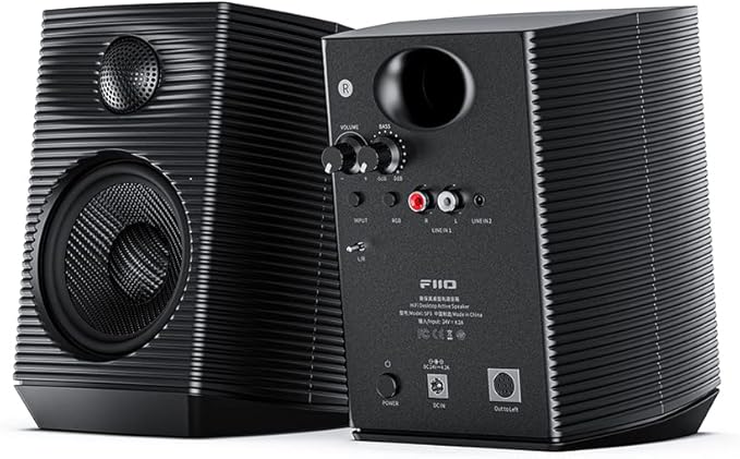 FiiO SP3 Powered HiFi Active Desktop Speakers - 80W Stereo Computer Speakers and Home Music Sound System with AUX Audio/RCA 2-Way (Black)