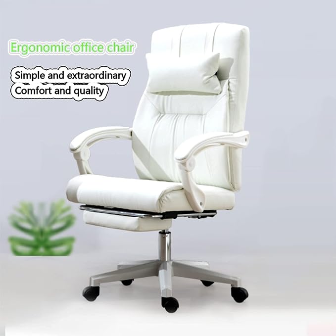 Office Computer Chair Gaming Chair White Pc Gaming Chair Ergonomic Big and Tall Executive Office Chair with Retractable Footrest Rolling Swivel High Back Task Leather Executive Chair for Women for Ho