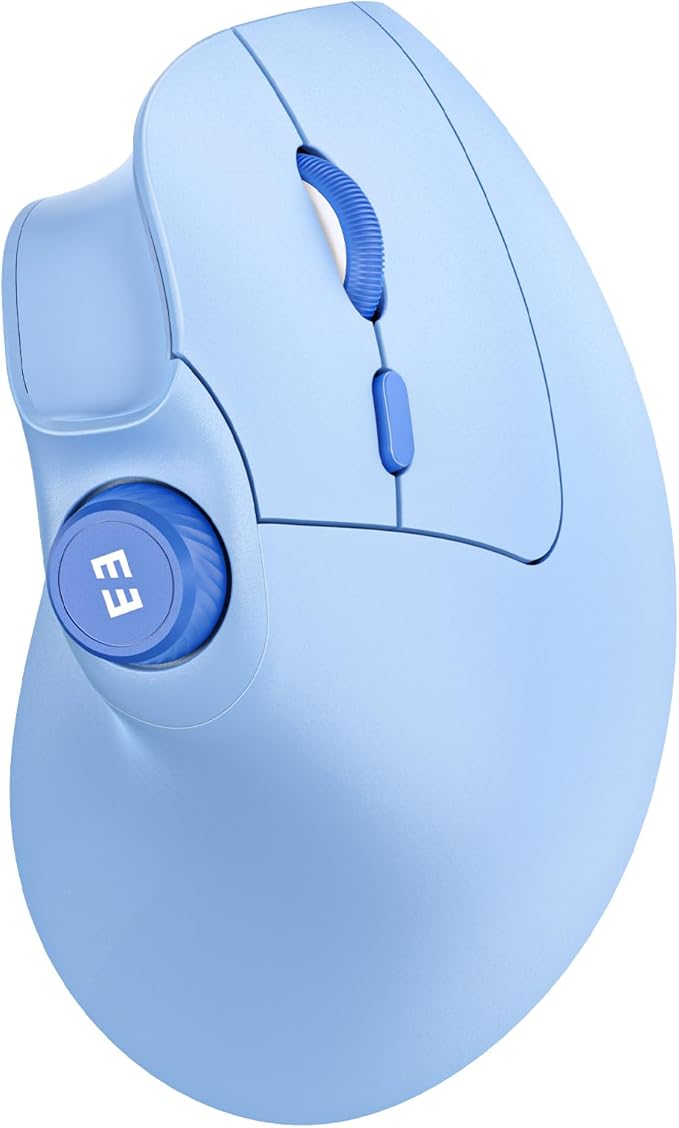 seenda Ergonomic Mouse Wireless MOU-302 Bluetooth Vertical Mouse Rechargeable Optical Mice with 1000/1600/2400 DPI Volume Knob 3 Multi-Device Connectivity for Computer/PC/Laptop/Mac Blue