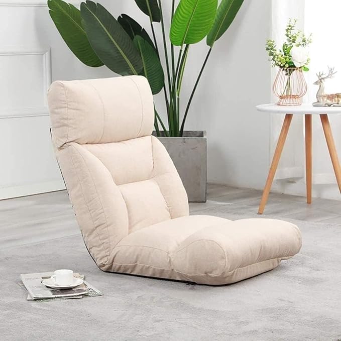 ELEFOCUS Floor Recliner Chair Meditation Chairs for Adult with Back Support Cute Folding Lazy Sofa Gaming Couch 330lbs Load(Beige)