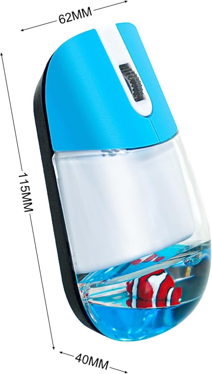 Wireless Mouse Cute Aqua Water Mouse Silent Lightweight Portable Clear Transparent Liquid Optical Retro Mouse with USB Receiver Floater Clownfish for PC Laptop Computer MacBook Kids Adult Gift(Blue)