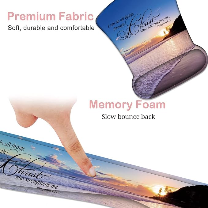Keyboard Wrist Rest Pad + Mouse Pad Wrist Rest Support + Coaster Combo Set Ergonomic Gaming Mouse Pad for Wrist Pain Relief for Computer Laptop Home Office Beach Quoting Bible Verse Philippians 4-13