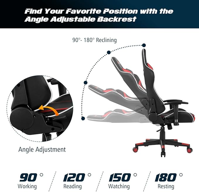 Goplus Gaming Massage Office Chair High Back PU Leather Adjustable Arms Headrest Ergonomic Reclining Racing Chair Rolling Swivel Executive Computer Chair
