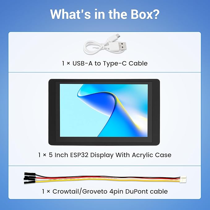 ELECROW ESP32 Display 800×480 5 Inch HMI Basic ESP32 RGB TFT LCD Touch Screen with Acrylic Case 32-Bit LX6 Dual-Core Processor Up to 240MHz Compatible with Arduino LVGL PlatformIO MicroPython