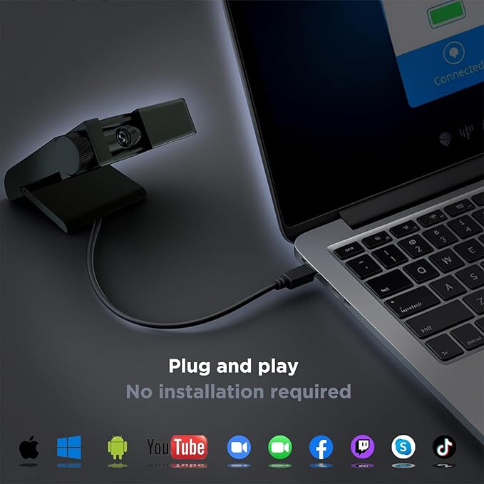 UHD 4K Webcam for pc - Web Cam with Microphone Privacy Cover Plug and Play Autofocus 10x Zoom Ultra Compact USB Laptop Web Camera Suitable for Laptops/Desktops/Zoom/Teams