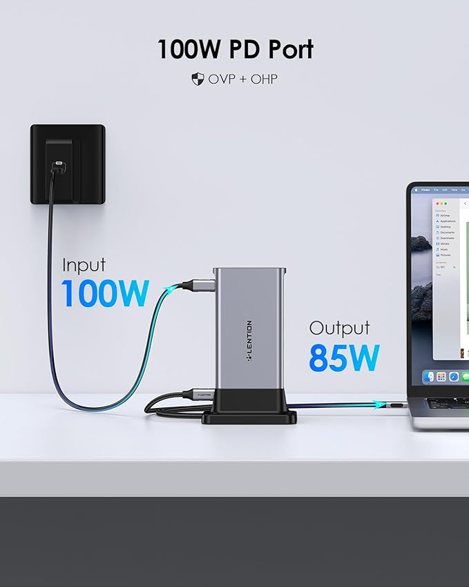 LENTION 11-in-1 USB C Docking Station with Detachable 3.3ft Long Cable 4K@60Hz HDMI 100W PD Ethernet USB 3.0 SD/TF Vertical Design for MacBook Pro/Air/Neo Dell HP Lenovo Surface Laptop (D54)
