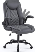 YFO Leather Office Chair Ergonomic Home Office Desk Chair Back Support Swivel Executive Office Chair with Wheels and Flip-Up Armrests Small Gaming Chair with Adjustable Rocking Function Grey