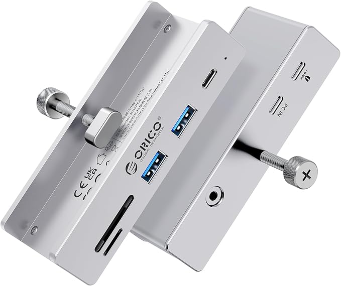 ORICO USB Hub 3.2 USB-Hub Clamp with Type-C PD 60W Port 10Gbps Aluminum 6-Port USB Extender with 2 USB-A 3.2 Ports USB-C 3.2 SD/TF Card Reader 3.0 AUX USB-3.2 Splitter for Monitor Desk