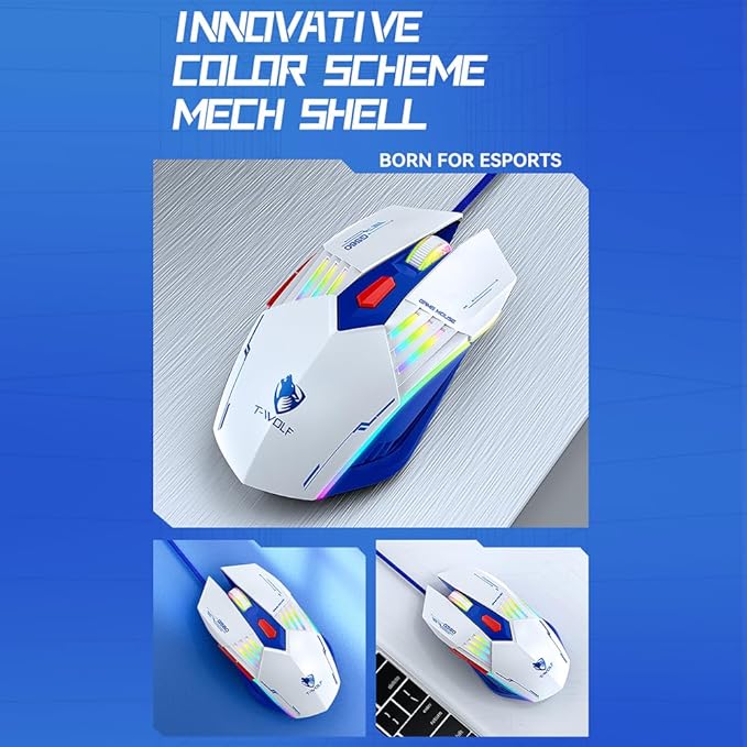 Docooler Gaming Keyboard Gaming Keyboard and Mouse Combo 98-Key Wired Mechanical Keyboard with Backlight 6D Gaming Mouse Support Adjustable Movement Speed - Blue&ampWhite