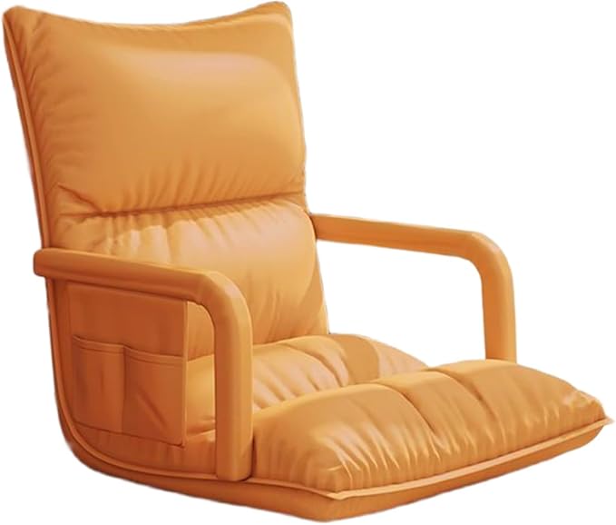 ELEFOCUS Adjustable Floor Chair with 6 PositionsFolding Lazy Sofa with Thick Sponge Cushion and Portable Handle(Orange)
