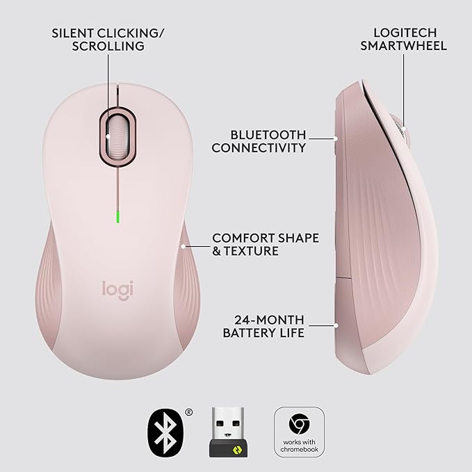 Logitech Signature M550 Wireless Mouse - for Small to Medium Sized Hands 2-Year Battery Silent Clicks Bluetooth Multi-Device Compatibility - Rose