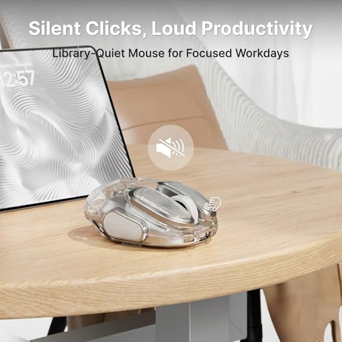 EWEADN Q9 Wireless Clear Mouse Dual Mode Bluetooth &amp 2.4G USB Computer Mouse with RGB Lighting Silent Clicks Multi-Device Compatibility for Laptop PC MacBook iPad Cute Mouse-Sliver