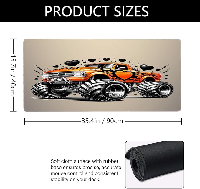 Orange Car Truck Large Mouse Pad Gaming Mousepad Desk Mat for Desktop Computer Keyboard Waterproof Mouse Mat Desk Pad with Non-Slip Base for Game School Office Home 35.4 x 15.7