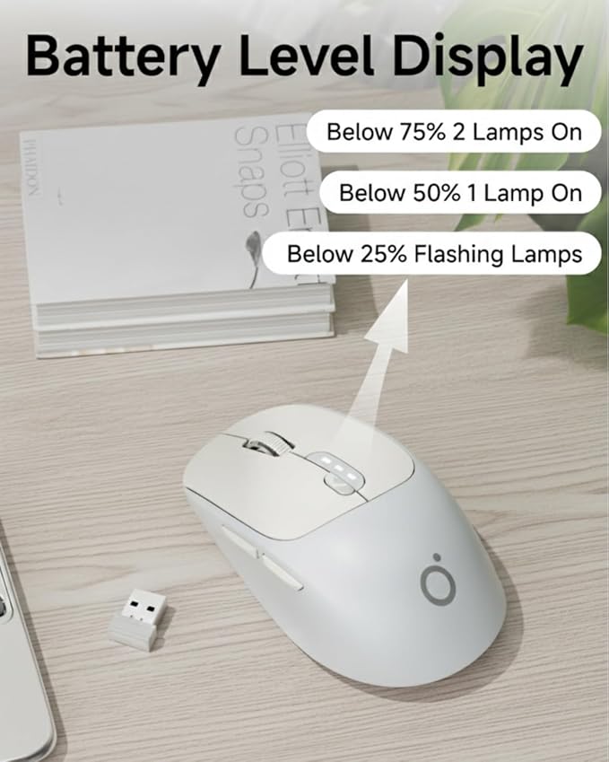EWEADN Q5 Wireless Mouse Bluetooth &amp 2.4G Quiet Computer Mouses with Battery Level Display 1600 DPI Ergonomic Office Mouse 6 Button Portable Cute Computer Mouse for Laptop/PC/Mac - Grey