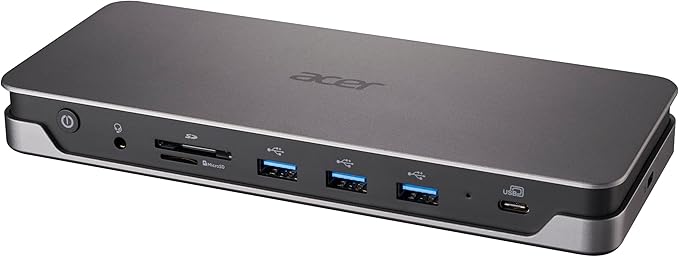 Acer USB Type-C Gen 1 Dock | 2 x HDMI 2.0 Ports | 1 x Display Port | 3 x USB 3.1 Gen1 Ports | Ethernet | Power Delivery – 85W | SD Card Reader Up to 2TB | Requires One USB 3.1 Type-C on Computer