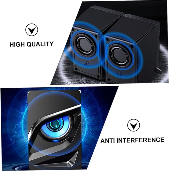 2pcs Powerful USB Wired Subwoofer Speakers for Desktop Laptop Compact Multimedia Computer Speaker with Non-Slip Base Wired Control Material for Home Office Gaming Use