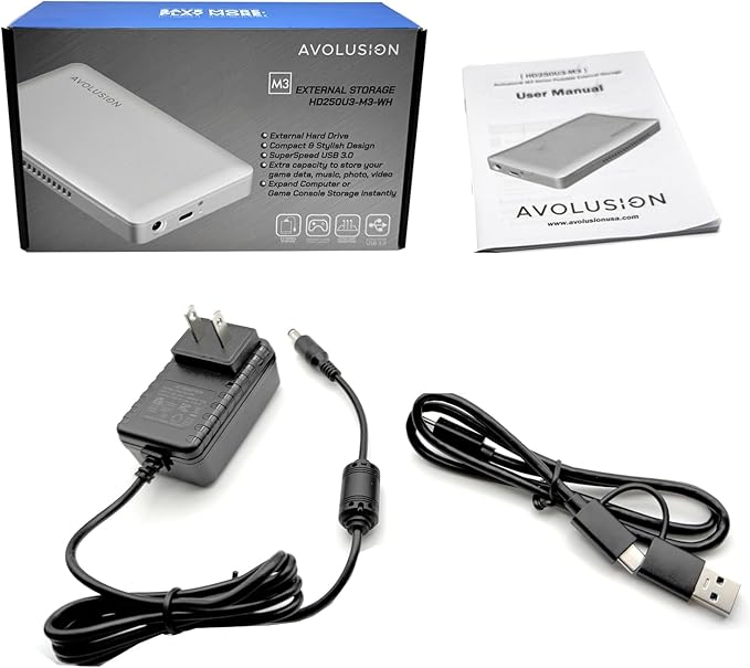 Avolusion M3 Series 2TB USB 3.0 Portable External Hard Drive - White (for Windows Mac OS Xbox PS)