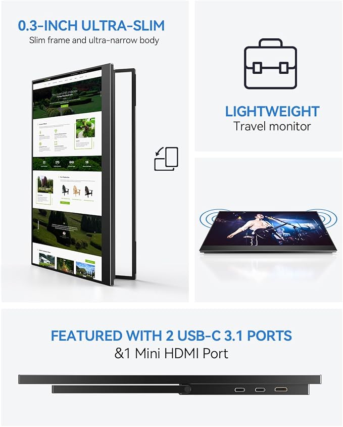 UPERFECT 17.5 Portable Monitor 1920×1200 FHD 16:10 IPS 125% sRGB 400 nits USB-C &amp HDMI Laptop Extender with 180° Adjustable Stand Travel Second Screen for MacBook PC Phone &amp Gaming