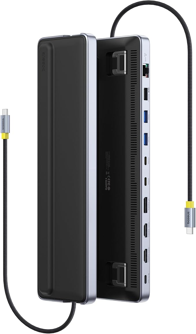 Baseus Laptop Docking Station Stand 12 in 1 Triple 4K Display HDMI/DP 10Gbps USB A/C Fast Data PD 100W Ethernet TF/SD USB C Docking Station with Stand for Windows/Dell/HP/Lenovo/Asus/Acer/Mac