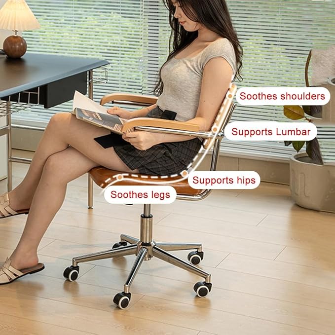 YCKEGEW Leather Padded Home Desk Chair Office Armchair Study Chair with Wheels Hollow Backrest SupportAdjustable Height Computer Work Chair for Office Home(Greem)