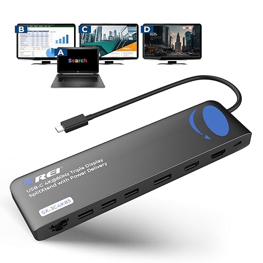 OREI USB C Docking Station 3 Monitors – 12 in 1 Laptop Docking Station with 2 HDMI &amp 1 DisplayPort 100W PD Gigabit Ethernet 2X USB 2.0 2X USB 3.0 SD Reader Docking Station for Laptop &amp M