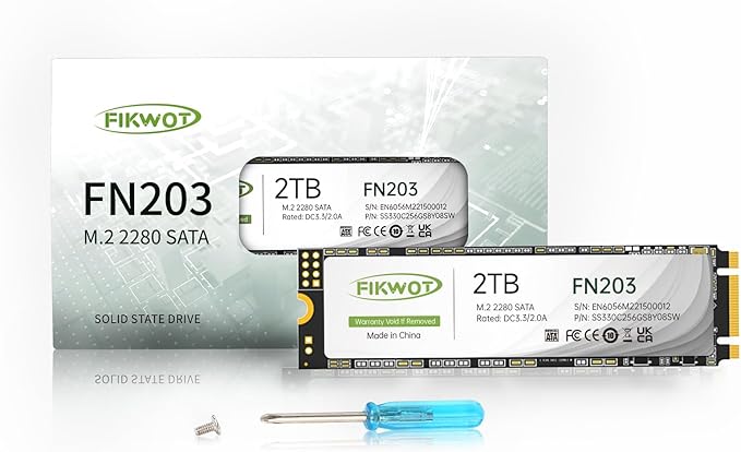FN203 M.2 SATA SSD - SLC Cache 3D NAND TLC SATA III 6Gb/s M.2 2280 NGFF Internal Solid State Drive Up to 550MB/s Compatible with Ultrabooks Tablet Computers and Mini PCs (2TB)