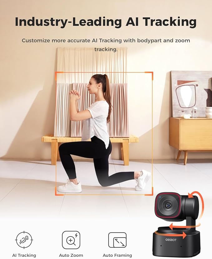 OBSBOT Tiny 2 Lite 4K Webcam for PC AI Tracking PTZ Streaming Camera with 1/2 Sensor Gesture Control 60 FPS HDR Microphones Web Camera for Desktop Computer Laptop Meeting Video Calls etc.