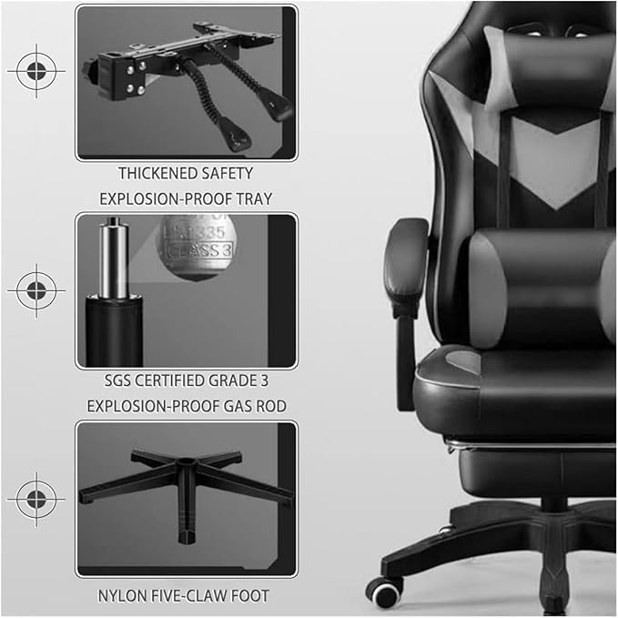 Chair Swivel Chair Gaming Chair Footrest Cool Stitching Color Ergonomics Gamer Chair 145° Comfortable Reclining Racing Chair Silla Gamer Load Bearing 140Kg/308.6Lbs