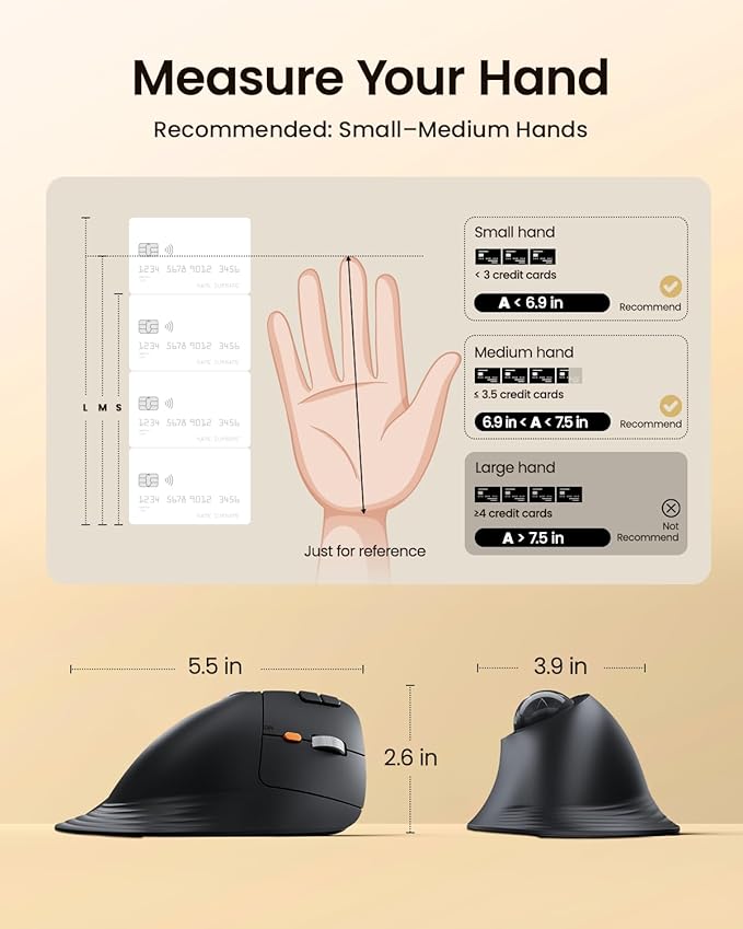 ProtoArc Vertical Wireless Trackball Mouse EM05 NL Bluetooth Ergonomic Rollerball Mouse Rechargeable Computer Laptop Thumb Mice 3 Device Connection Compatible with iPad Mac Windows PC-Gray