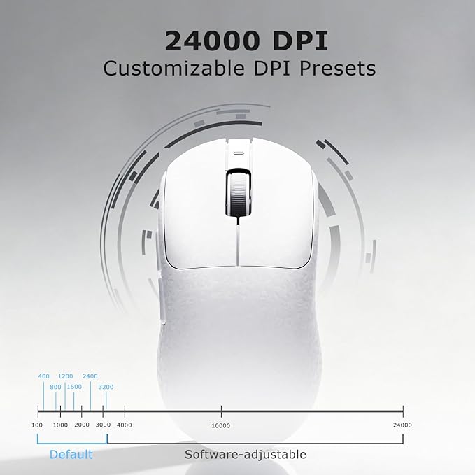 Ajazz AJ199 Wireless Gaming Mouse Carbon Fiber Shell Tri-Mode 2.4G/Bluetooth/USB-C 58g Ultra-Lightweight PAW3311 Sensor up to 24000 DPI 500mAh Battery for PC/Mac/Game/Travel White