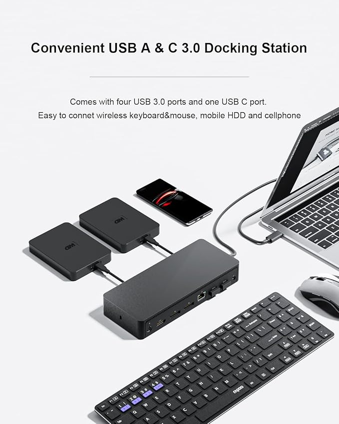 D6000 Universal Docking Station USB 3.0 and USB C Single 5K or Triple 4K Display Docking Station with Two DisplayPort and HDMI for Windows and Mac (1HDMI 2DP 1Audio 4USB3.0 1USB C 1Speaker Out)