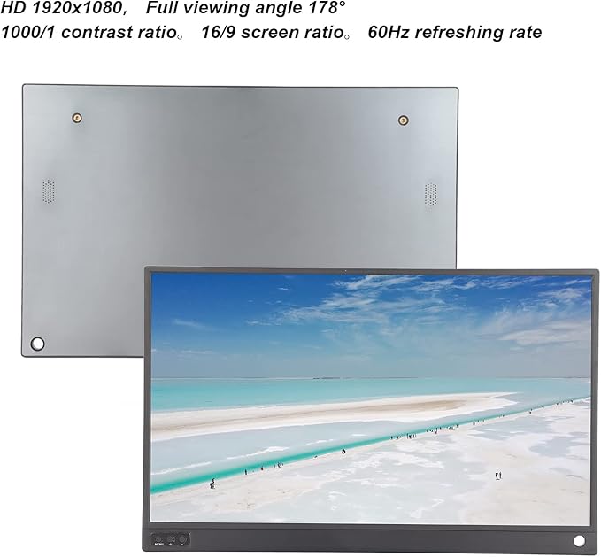 Portable Display 15.6 inch HD 1080P 3 in 1 Display with Built in Speakers USB C External Display Gaming and Video conferencing Compatible with MacBook iPad and Windows Devices.