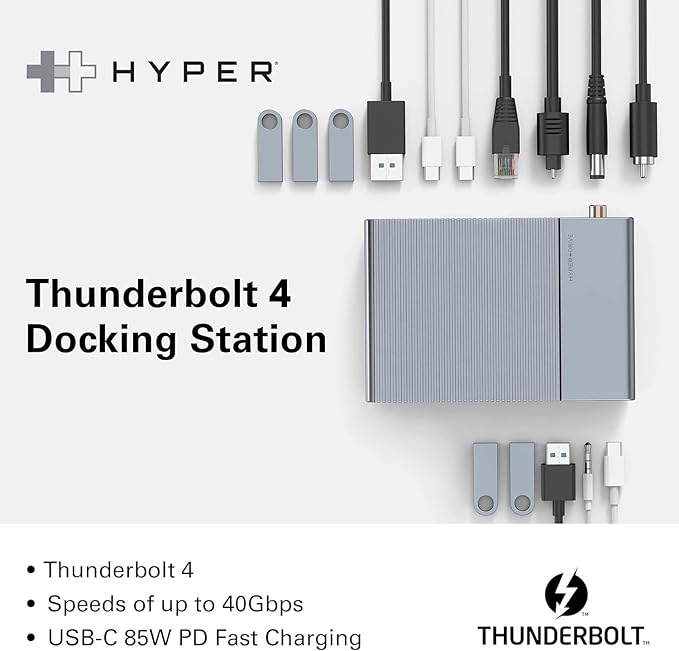 HyperDrive USB-C &amp Thunderbolt 4 GEN2 14-in-1 Dock for MacBook Pro/Air iPad PC - High-Speed Thunderbolt Docking Station - 40Gbps Gigabit Ethernet 85W PD