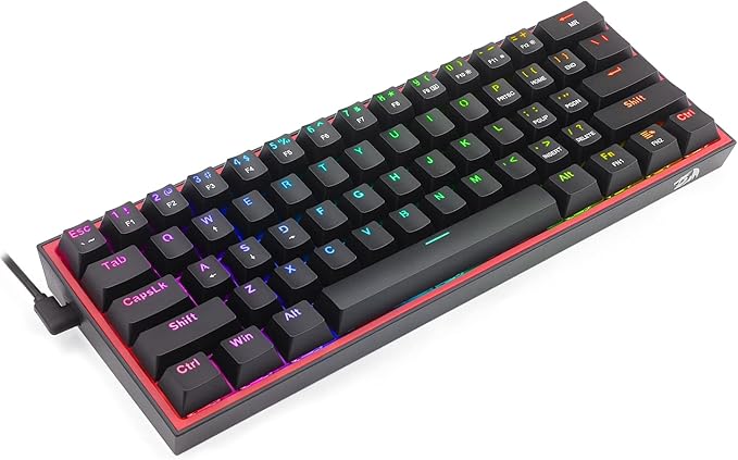 Redragon K617 Fizz 60% Wired RGB Gaming Keyboard 61 Keys Hot-Swap Compact Mechanical Keyboard w/ 16.8M RGB Backlight Red Inner Design Programmable Linear Red Switch Pro Software