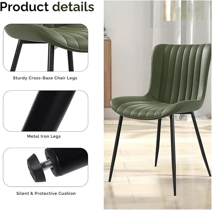 Adjustable Office Computer Chair with Armrest 2pcs Green Durability Leather Upholstered Dining Chairs with Metal Frame