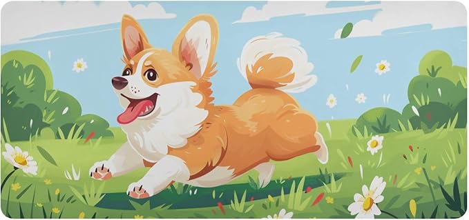 Mouse Pad Desk Mat Leather Desk Pad Large Gaming Desk Cover Protector Mat for Keyboard Computer Laptop Office Waterproof 35.4 x 16.5 Inch Cute Corgi Dog Floral