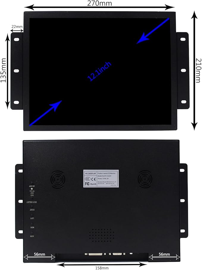 VSDISPLAY 12.1 12.1 Inch 800x600 700nit TFT Industrial Monitor VS121ZJ01 with DVI VGA Port Built-in Dual SpeakersMetal Shell with Bracket