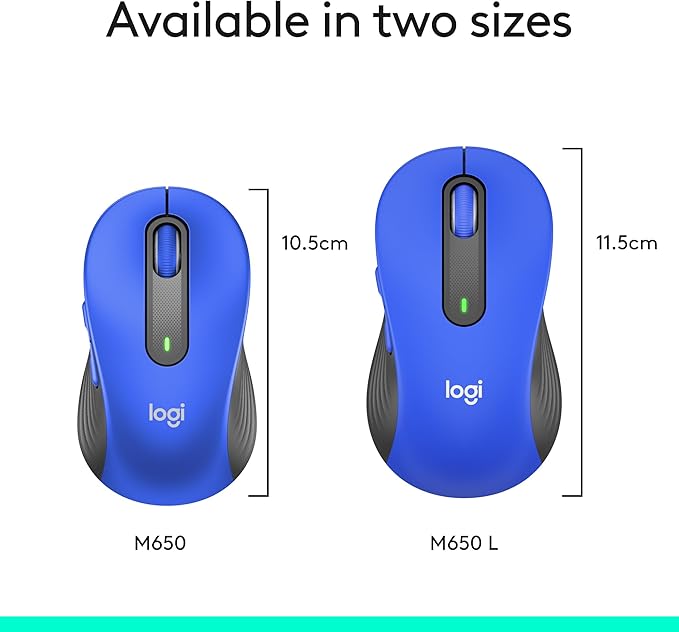 Logitech Signature M650 L Full Size Wireless Mouse - for Large Sized Hands 2-Year Battery Silent Clicks Customizable Side Buttons Bluetooth for PC/Mac/Multi-Device/Chromebook - Classic Blue