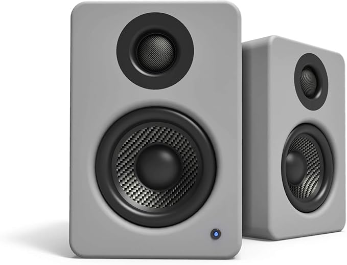 Kanto YU2MG PC Gaming Desktop Speakers | 3 Composite Drivers | 3/4 Silk Dome Tweeter | Class D Amplifier | 100 Watts | Built-in USB DAC | Subwoofer Output | Pair | Matte Grey