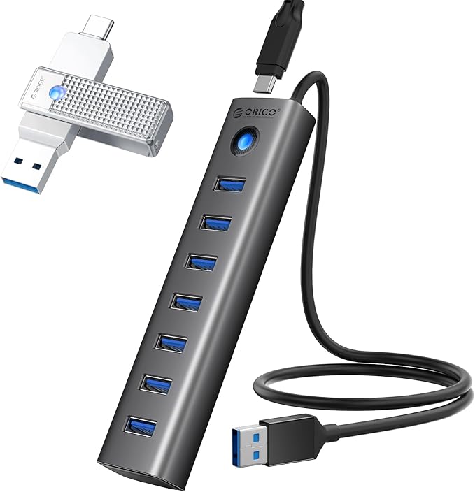 ORICO Aluminum 7-Port USB Hub + 256 GB UFSD USB C Flash Drive