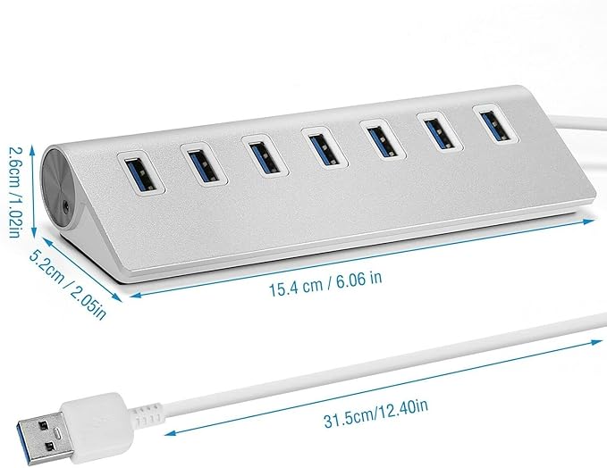 7 Port USB 3.0 Hub 5Gbps Aluminum Portable