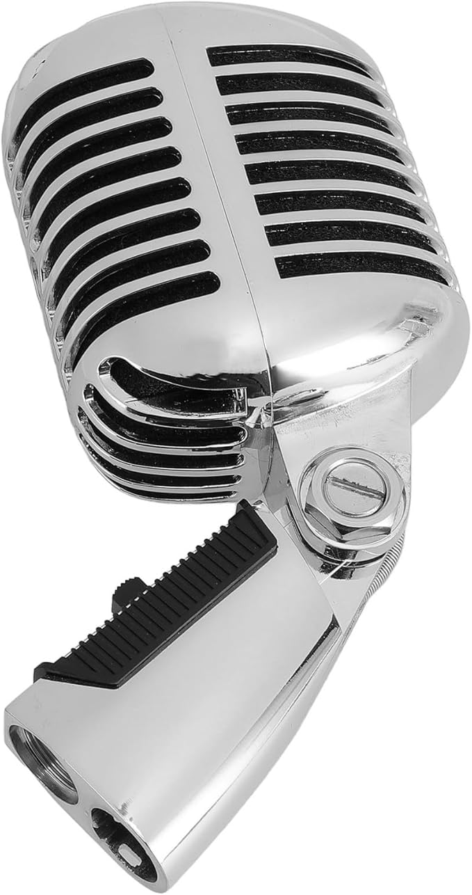 CHICIRIS Vintage Dynamic Microphone with Rack for Flexible Positioning in Karaoke Parties (Silver)