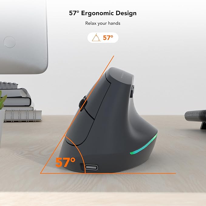 KYSONA Wireless Ergonomic Mouse Vertical Mouse Bluetooth Ergo Mouse Quiet Click 5 Level Adjustable DPI(800/1200/2400/2400/4000) Rechargeable 2.4G Mice Computer PC Mac Laptop Black