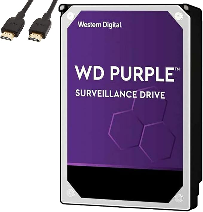 Western Digital - WD 8TB Purple Surveillance Internal Hard Drive - 7200 RPM Class SATA 6 Gb/s 256MB Cache 3.5 Crypto Chia Mining - WD82PURZ - BROAGE HDMI Cable Solid State Drive