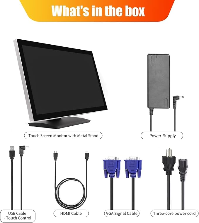 ANGEL POS 23.6 Commercial Grade Metal Housing Capacitive LED Capacitive Multi-Touch HDMI VGA Monitor 16:9 Display 1920 x1080 Splash Proof Touchscreen Industrial Office Retail Restaurant