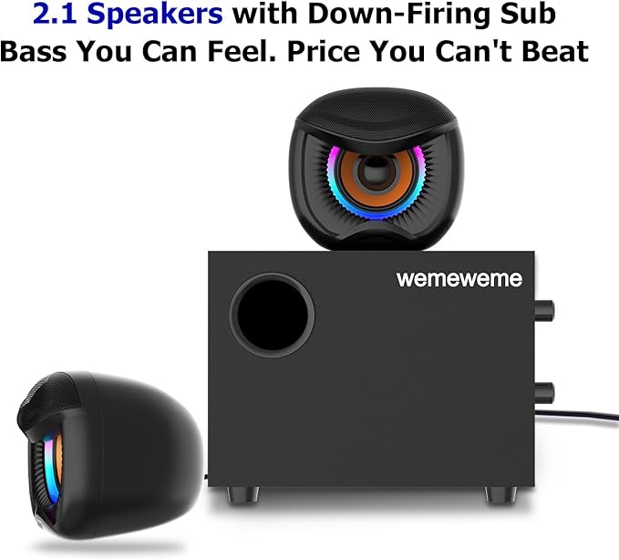 Computer Speakers PC Speakers with Subwoofer 2.1 Gaming Speakers for Desktop PC USB Powered Wired 3.5mm Aux for Monitor Laptop Desk