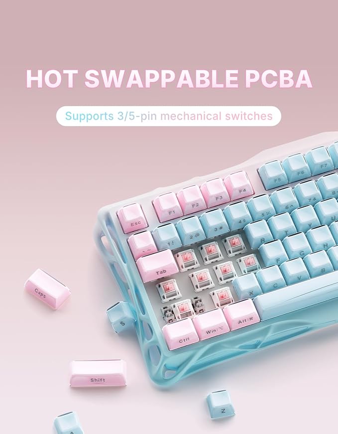 GravaStar Mercury K1 Lite 75% Gaming Keyboard 2.4GHz/BT/Wired Tri-Mode Wireless Keyboard Gasket Hot Swappable Mechanical Keyboard Pre-lubed Linear Switches Jelly Keycaps RGB Backlit (Aurora Mist)
