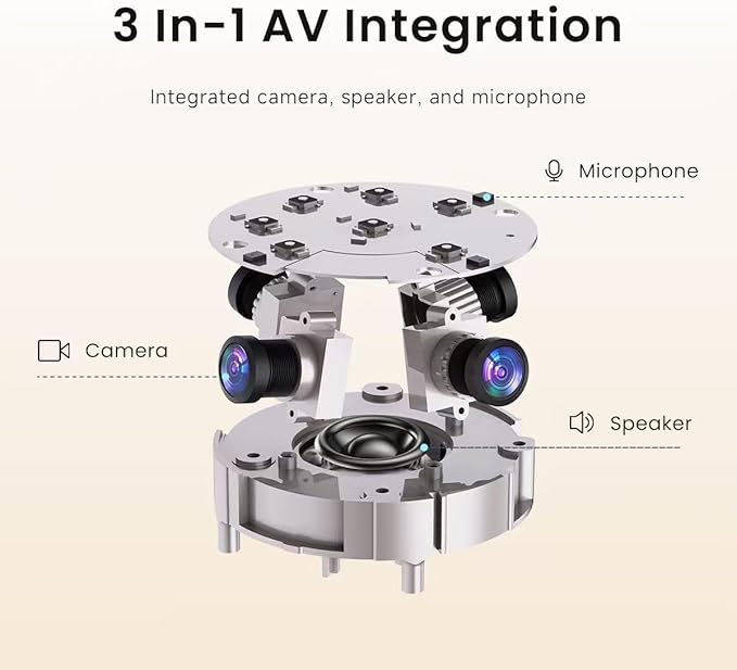 Panoramic 360° Camera/Mic/Speaker Three-In-One Immersive Remote Conference Pocket size 360° Recorder Both Overall and Speakers’ Close-up view 1080P for Small/Mid-size Conference Room TF Card Slot