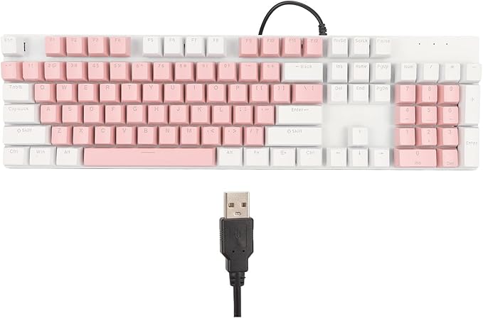 RGB Backlit 104 Keys Mechanical Gaming Keyboard USB Wired Computer Keyboard 28 Backlight Modes for Windows 2000 for Vista (Pink and White)